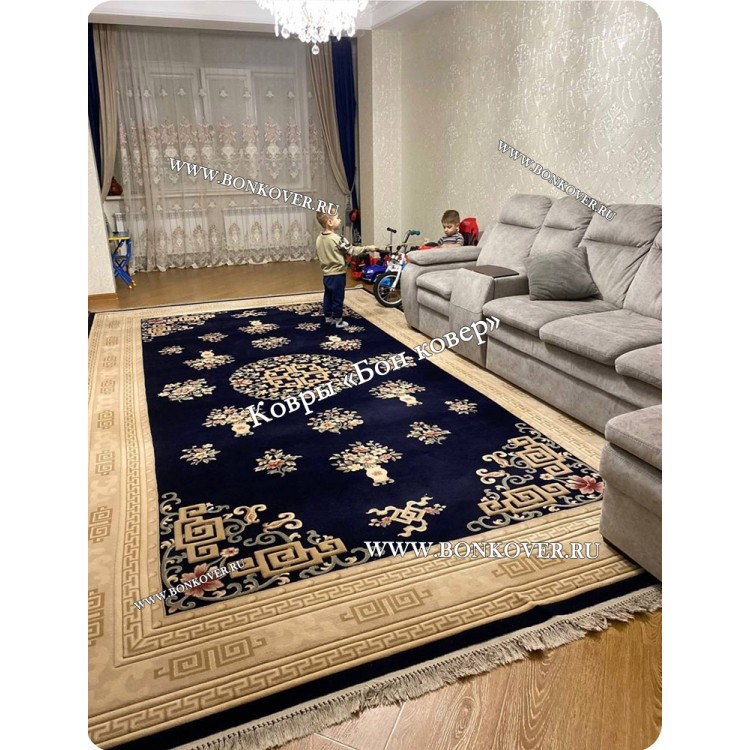 Шерстяной Ковер Для Гостиной Дизайн 30658 Темно-Синий